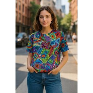 Vtg Silktime Top Womens M Silk Psychedelic Abstract Artsy Maximalist 90s